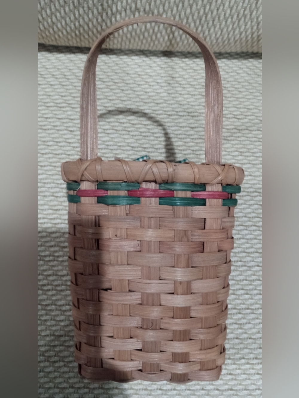 Woven Decorative Basket with Green Gingham Bow and Painted Apple - Picture 3 of 4